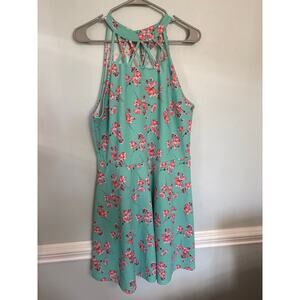 No Boundaries Floral Halter Dress XXL 2X Mint Pink Strappy Back Fit & Flare